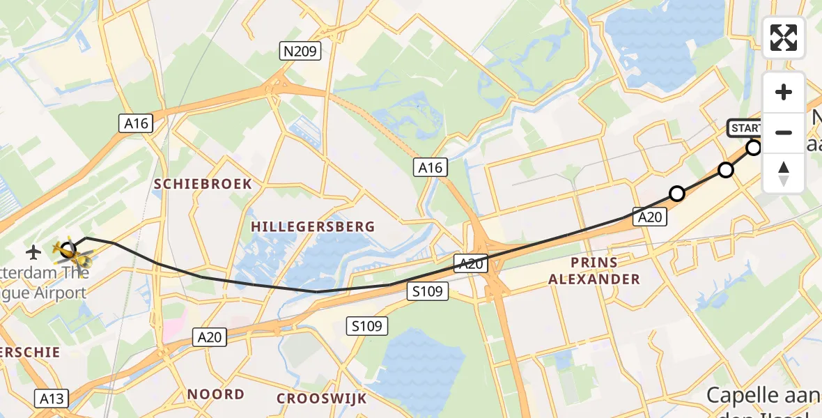 Vluchtroute Traumahelikopter Rotterdam - Rotterdam The Hague Airport, 29 september 2026, 14:36