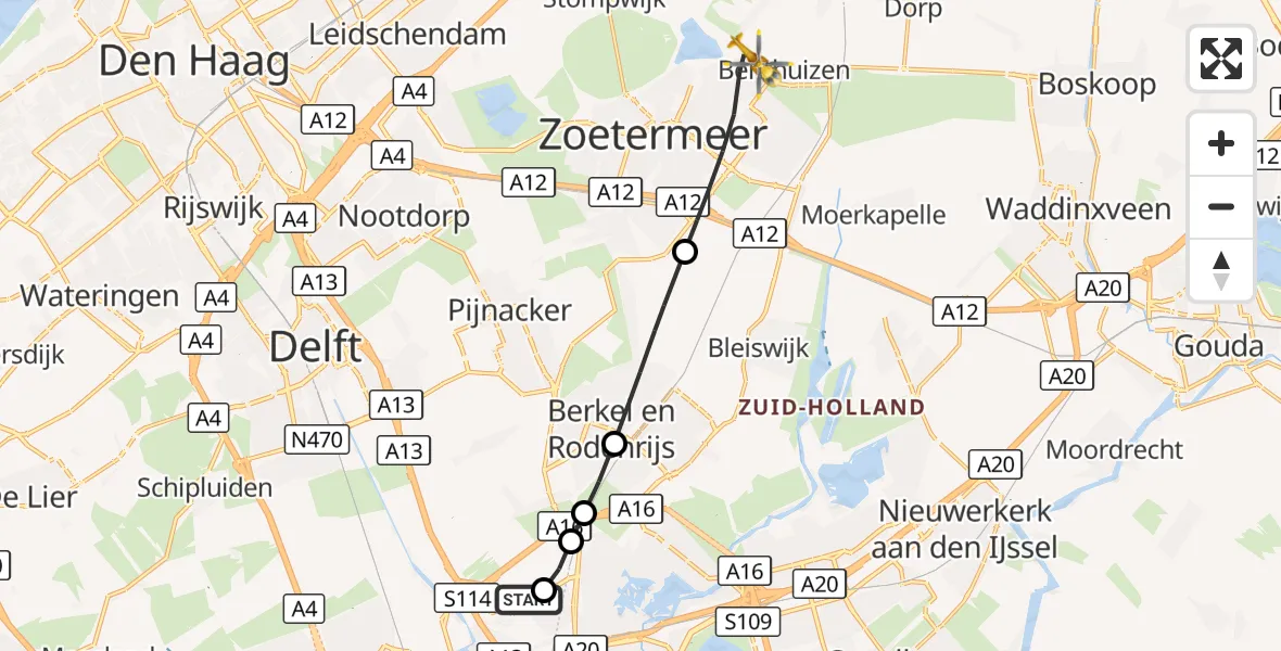 Vluchtroute Traumahelikopter Rotterdam The Hague Airport - Zoetermeer, 29 september 2026, 15:10