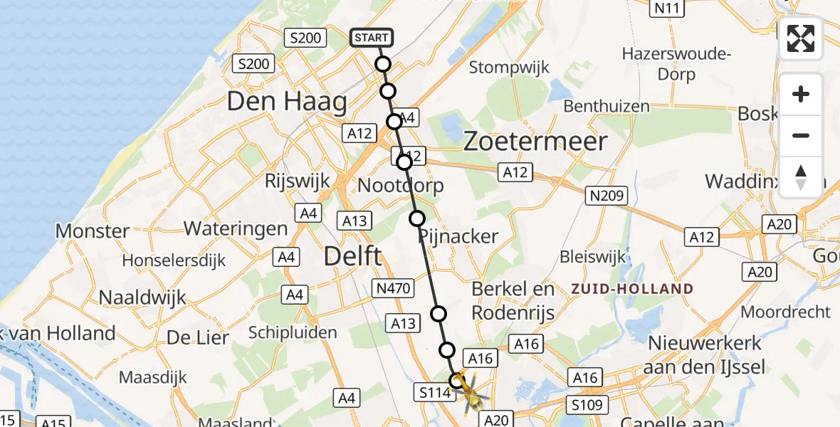 Vluchtroute Traumahelikopter Wassenaar - Rotterdam The Hague Airport, 29 september 2026, 16:26