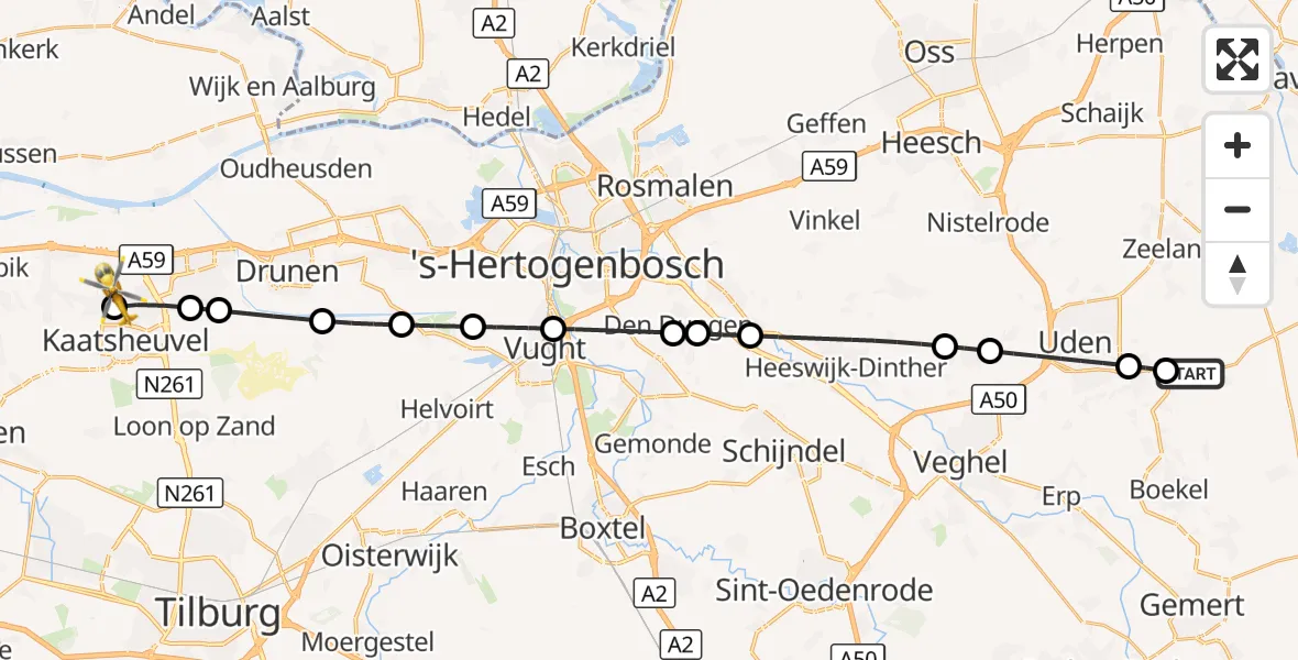 Vluchtroute Traumahelikopter Vliegbasis Volkel - Sprang-Capelle, 29 september 2026, 17:37