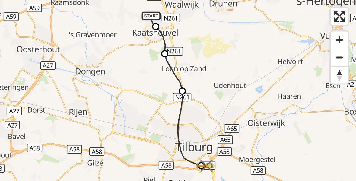 Vluchtroute Traumahelikopter Sprang-Capelle - St. Elisabeth Hospital Heliport, 29 september 2026, 18:18