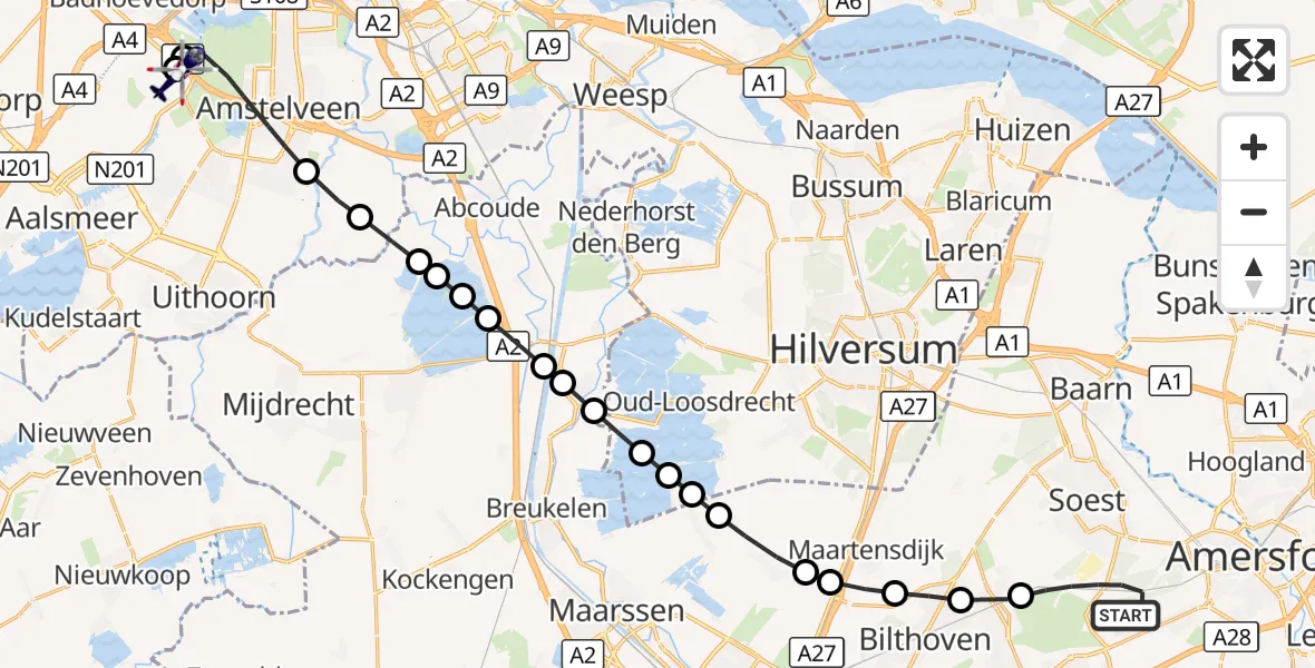 Vluchtroute Politiehelikopter Soest - Amsterdam Vliegveld Schiphol, 29 september 2026, 19:04