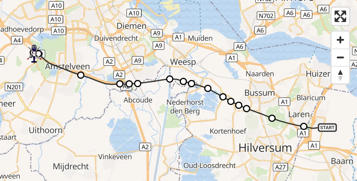 Vluchtroute Politiehelikopter Eemnes - Amsterdam Vliegveld Schiphol, 29 september 2026, 19:29