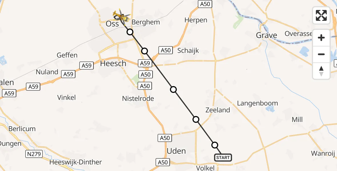 Vluchtroute Traumahelikopter Vliegbasis Volkel - Oss, 29 september 2026, 19:35