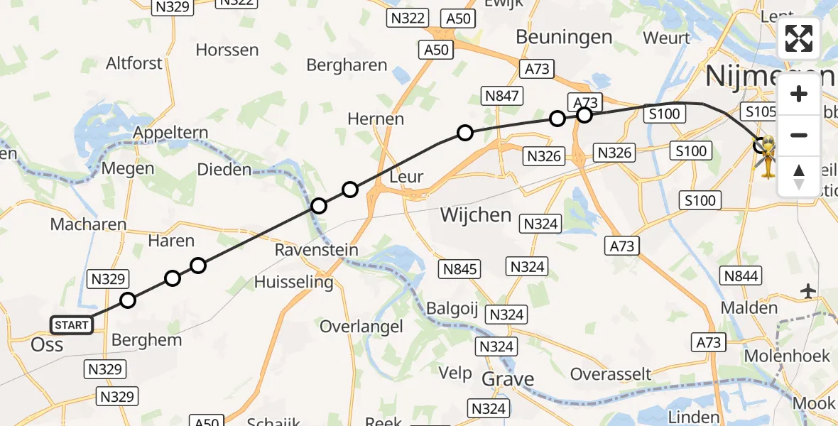 Vluchtroute Traumahelikopter Oss - Radboud University Medical Center Heliport, 29 september 2026, 20:03