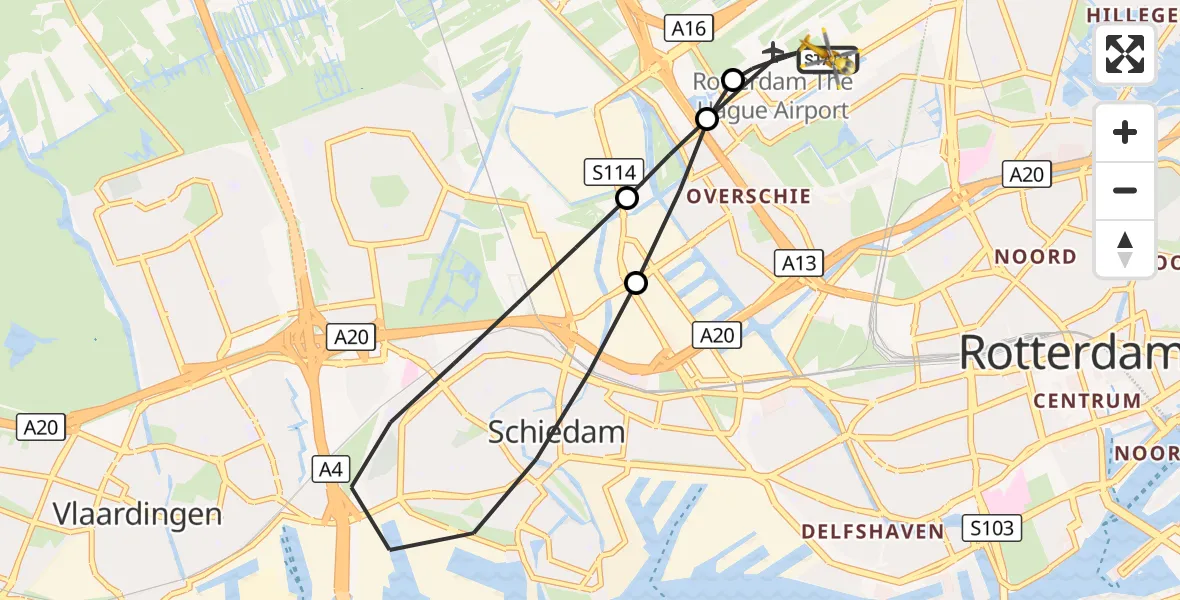 Vluchtroute Traumahelikopter Rotterdam The Hague Airport - Rotterdam The Hague Airport, 29 september 2026, 22:27