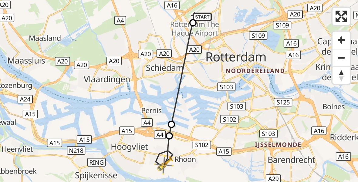 Vluchtroute Traumahelikopter Rotterdam The Hague Airport - Poortugaal, 30 september 2026, 00:16