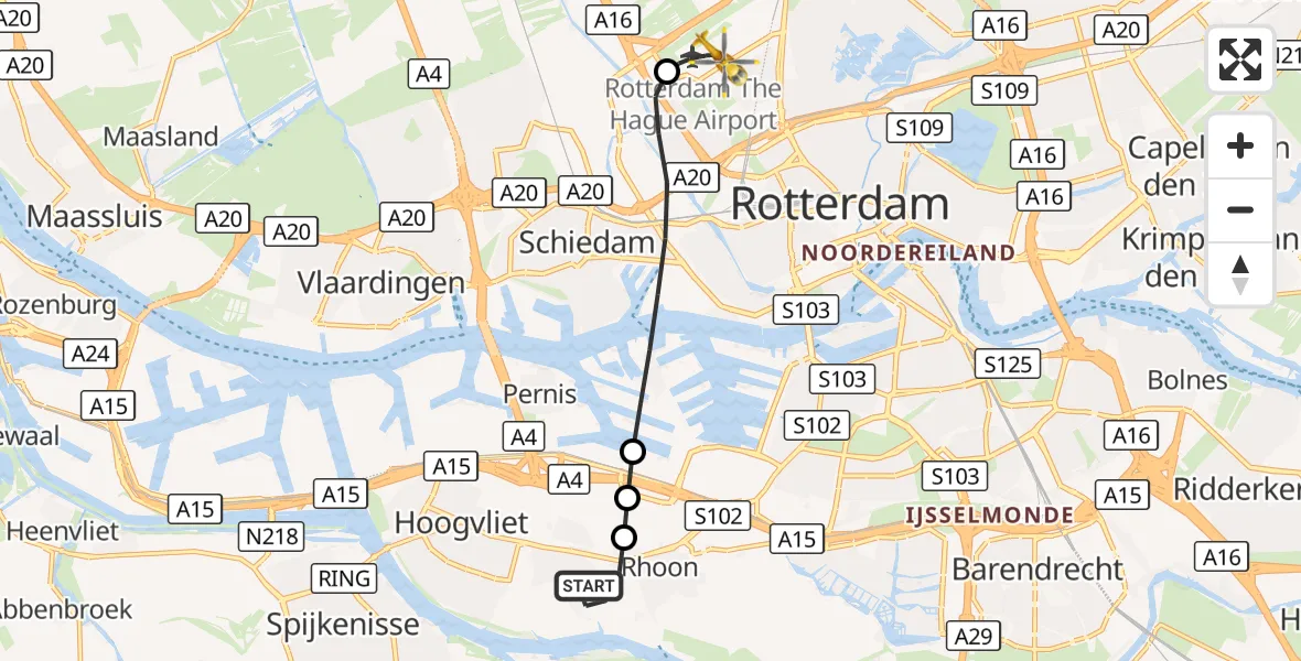 Vluchtroute Traumahelikopter Poortugaal - Rotterdam The Hague Airport, 30 september 2026, 00:54
