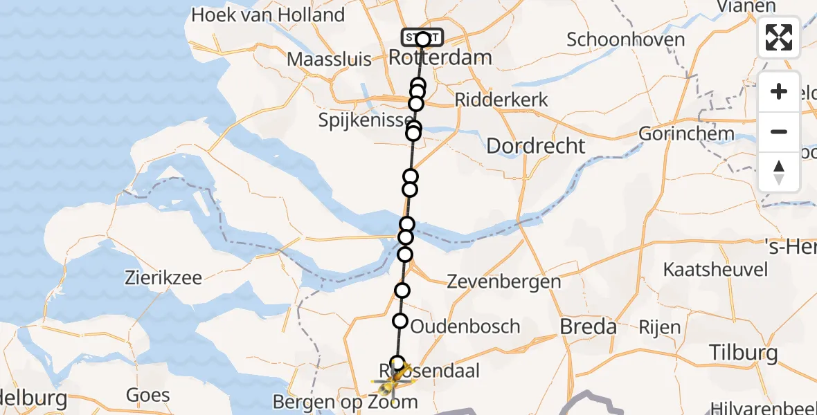 Vluchtroute Traumahelikopter Rotterdam The Hague Airport - Wouw, 30 september 2026, 06:04