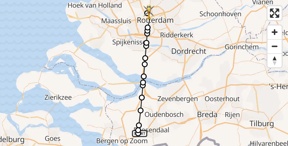 Vluchtroute Traumahelikopter Wouw - Rotterdam The Hague Airport, 30 september 2026, 06:45