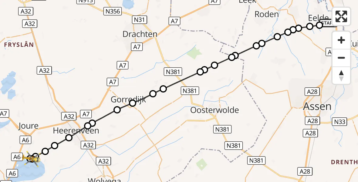 Vluchtroute Traumahelikopter Groningen Airport Eelde - Oldeouwer, 30 september 2026, 09:01
