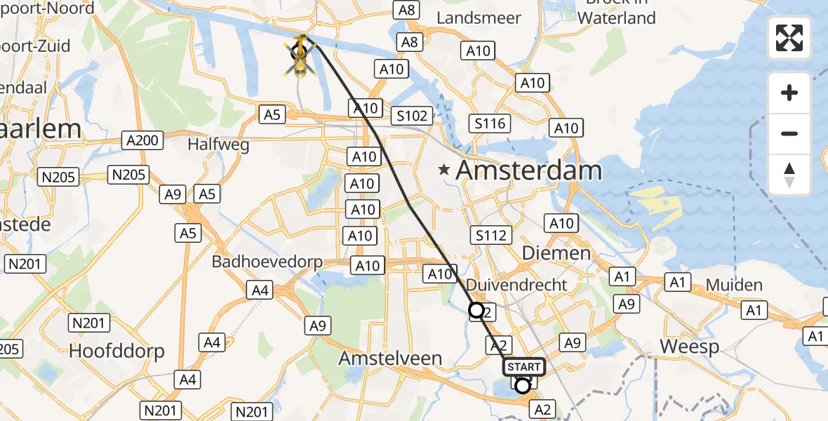 Vluchtroute Traumahelikopter Amsterdam - Amsterdam Heliport, 30 september 2026, 09:52