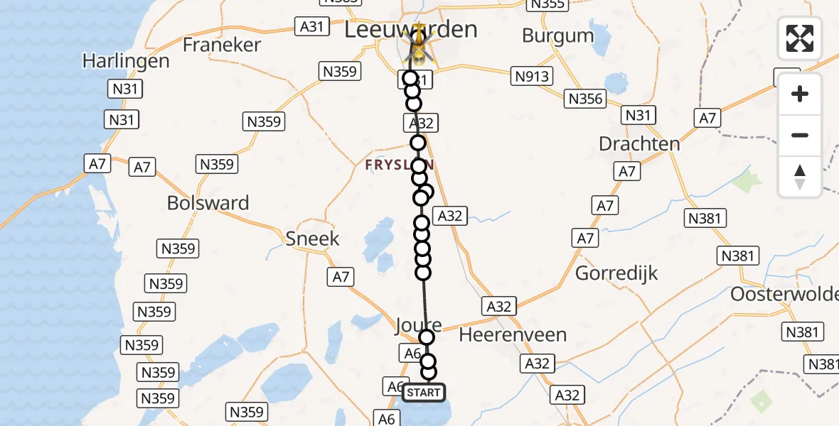 Vluchtroute Traumahelikopter Rohel - Leeuwarden Medical Center Heliport, 30 september 2026, 10:02
