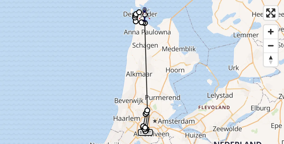 Vluchtroute Politiehelikopter Amsterdam Vliegveld Schiphol - Den Helder, 30 september 2026, 10:06