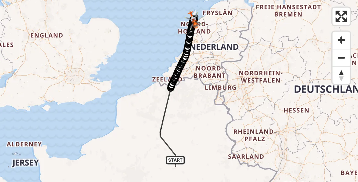 Vluchtroute Kustwachthelikopter Reims-Champagne (BA 112) Air Base - Militair vliegveld De Kooy / Den Helder Airport, 30 september 2026, 10:34