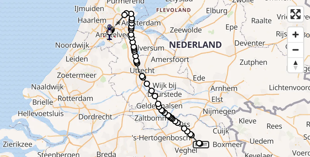 Vluchtroute Politiehelikopter Vliegbasis Volkel - Amsterdam Vliegveld Schiphol, 30 september 2026, 12:03