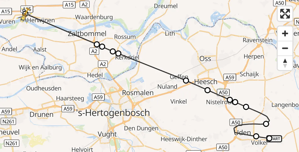 Vluchtroute Traumahelikopter Vliegbasis Volkel - Vuren, 30 september 2026, 13:07