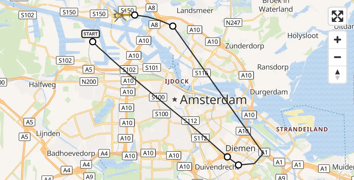 Vluchtroute Traumahelikopter Amsterdam Heliport - Zaandam, 30 september 2026, 13:10