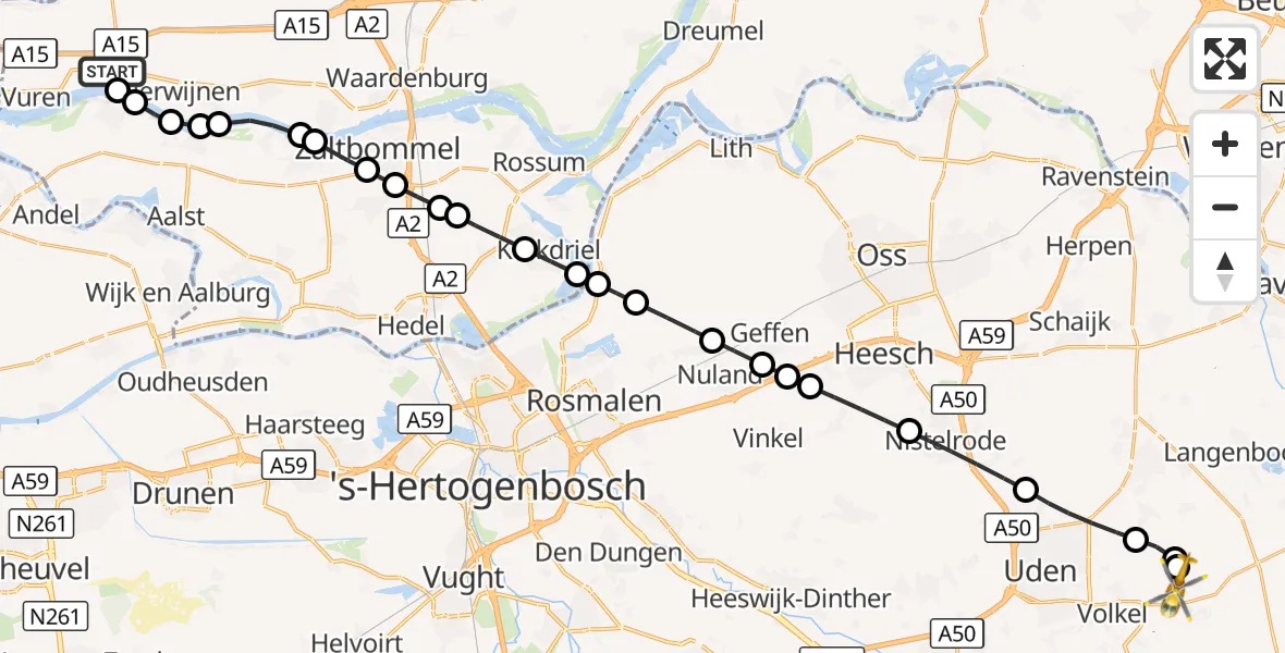 Vluchtroute Traumahelikopter Vuren - Vliegbasis Volkel, 30 september 2026, 13:57