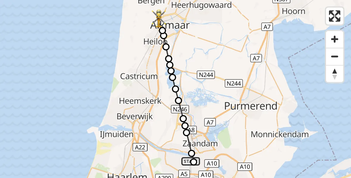 Vluchtroute Traumahelikopter Amsterdam Heliport - Alkmaar, 30 september 2026, 15:41