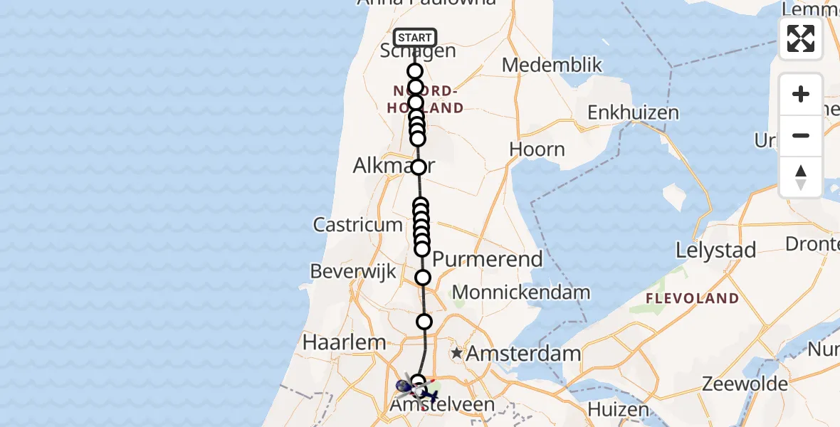 Vluchtroute Politiehelikopter Schagen - Schiphol, 30 september 2026, 17:28