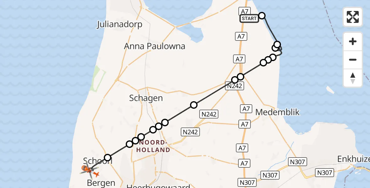 Vluchtroute Kustwachthelikopter Wieringerwerf - Schoorl, 30 september 2026, 17:52