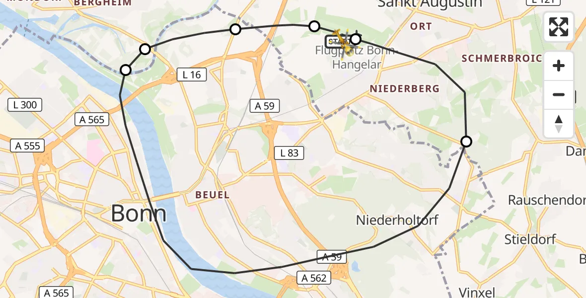 Vluchtroute Traumahelikopter Bonn-Hangelar Flugplatz - Bonn-Hangelar Flugplatz, 01 oktober 2026, 07:34