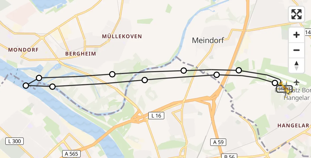 Vluchtroute Traumahelikopter Bonn-Hangelar Flugplatz - Bonn-Hangelar Flugplatz, 01 oktober 2026, 08:34