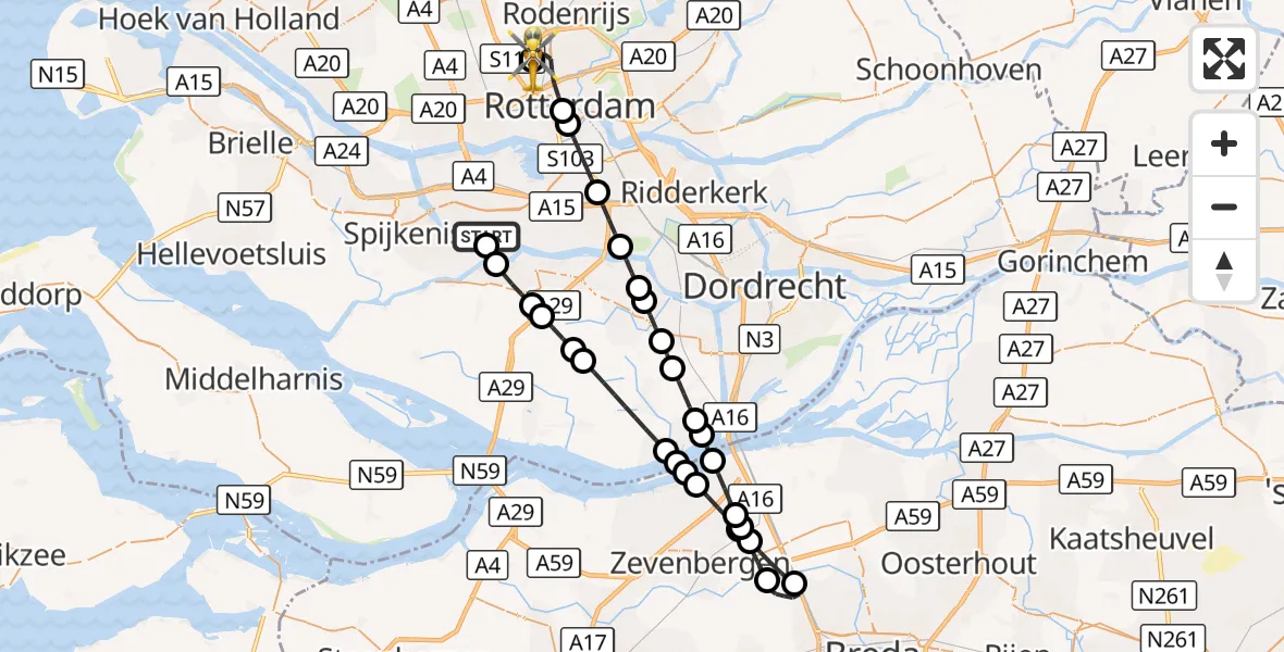 Vluchtroute Traumahelikopter Poortugaal - Rotterdam The Hague Airport, 01 oktober 2026, 09:02