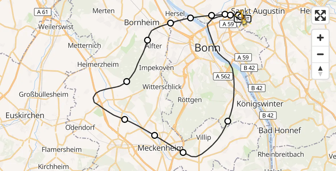 Vluchtroute Traumahelikopter Bonn-Hangelar Flugplatz - Bonn-Hangelar Flugplatz, 01 oktober 2026, 09:03