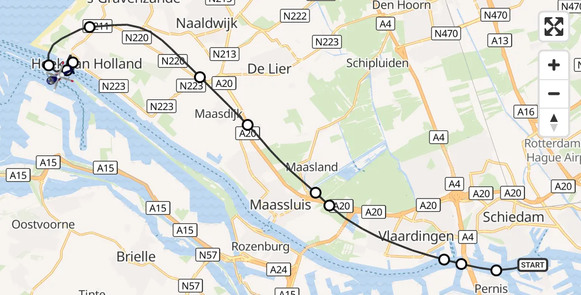 Vluchtroute Politiehelikopter Rotterdam - Europoort Rotterdam, 01 oktober 2026, 09:28