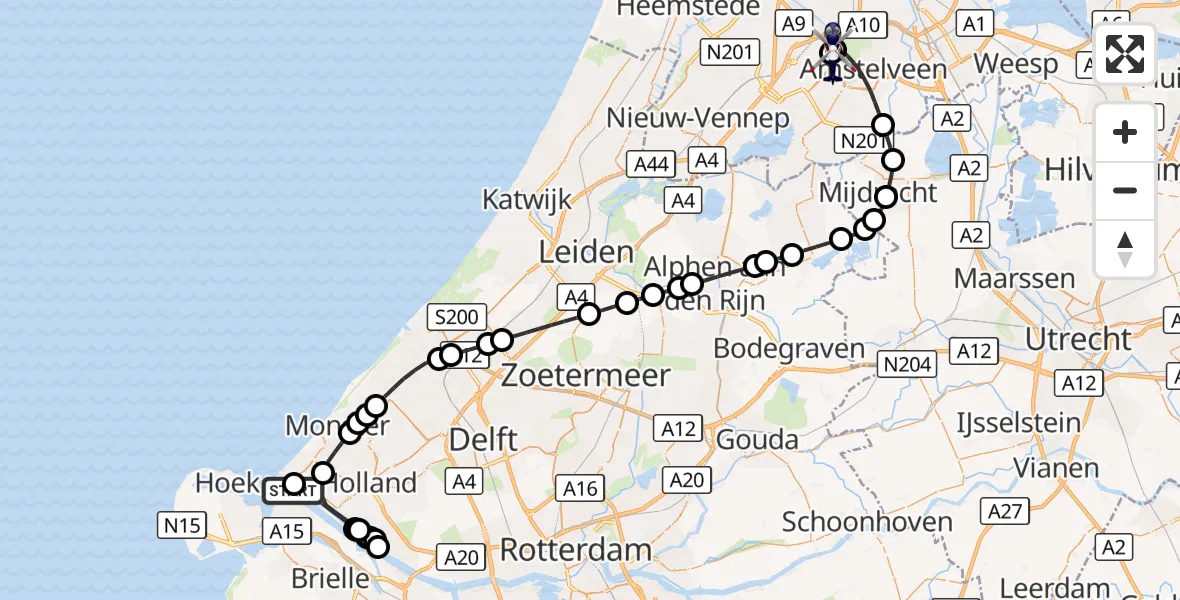Vluchtroute Politiehelikopter Europoort Rotterdam - Amsterdam Vliegveld Schiphol, 01 oktober 2026, 09:49