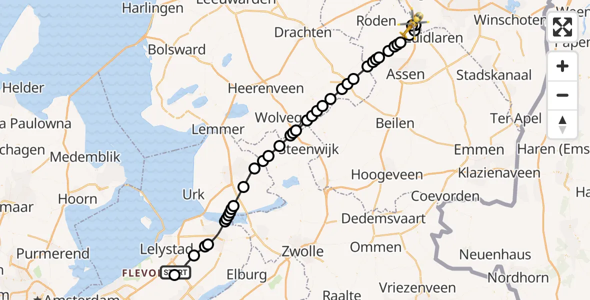 Vluchtroute Traumahelikopter Lelystad Airport - Groningen Airport Eelde, 01 oktober 2026, 10:09