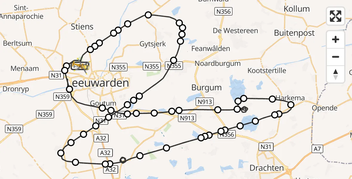 Vluchtroute Ambulancehelikopter Vliegbasis Leeuwarden - Vliegbasis Leeuwarden, 01 oktober 2026, 11:27