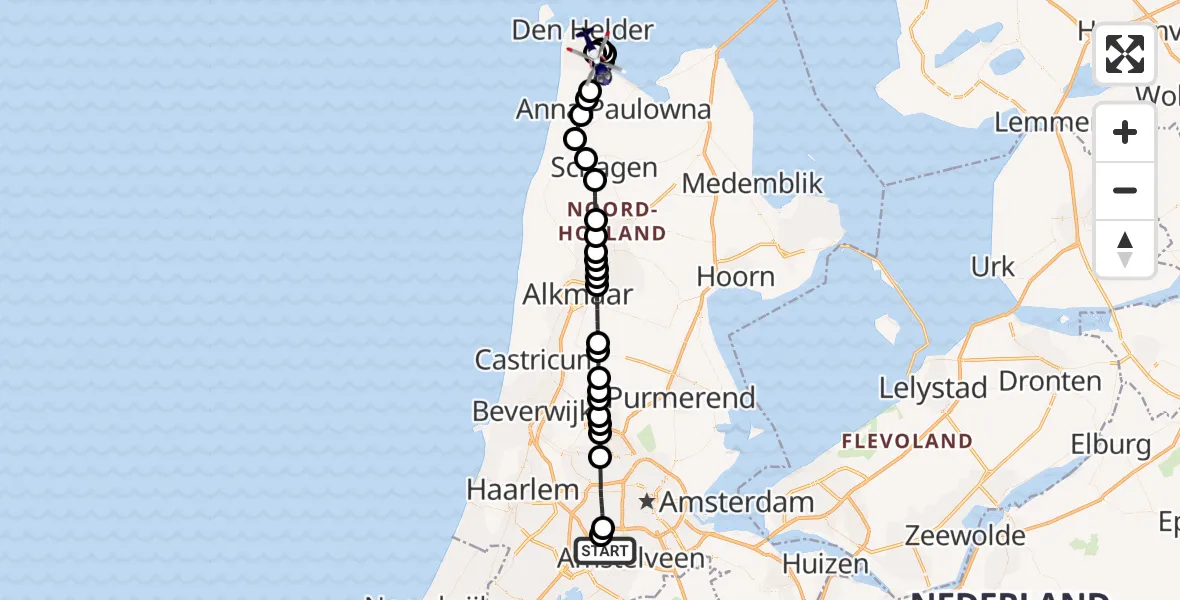 Vluchtroute Politiehelikopter Amsterdam Vliegveld Schiphol - Militair vliegveld De Kooy / Den Helder Airport, 01 oktober 2026, 11:33