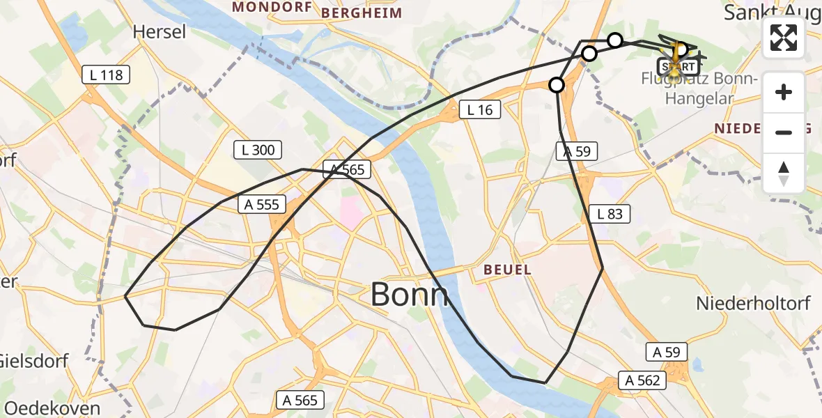 Vluchtroute Traumahelikopter Bonn-Hangelar Flugplatz - Bonn-Hangelar Flugplatz, 01 oktober 2026, 12:50