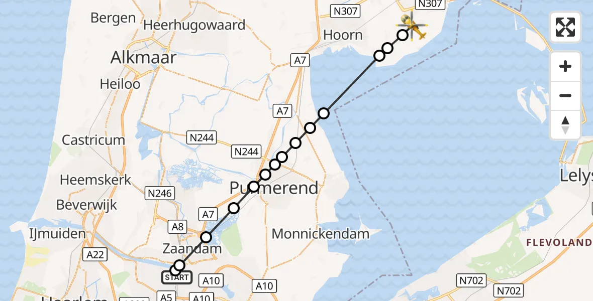 Vluchtroute Traumahelikopter Amsterdam Heliport - Hem, 01 oktober 2026, 13:51