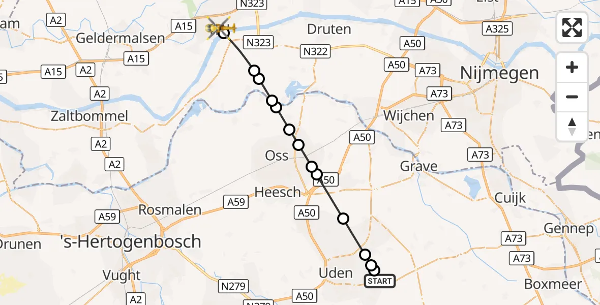 Vluchtroute Traumahelikopter Vliegbasis Volkel - Tiel, 01 oktober 2026, 13:57