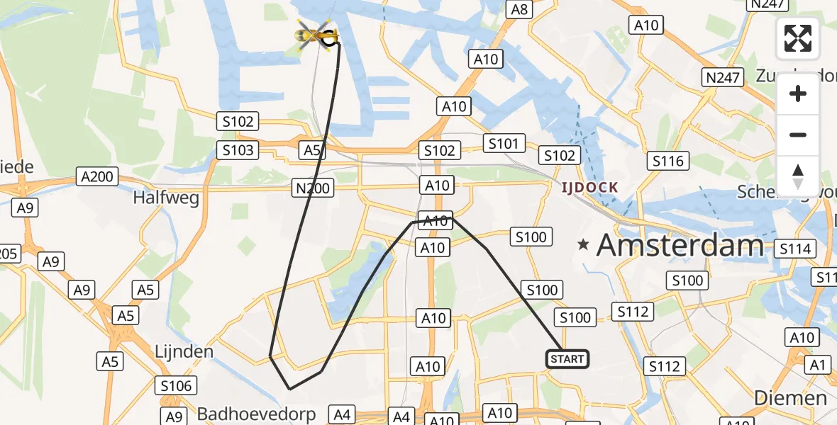 Vluchtroute Traumahelikopter Amsterdam - Amsterdam Heliport, 01 oktober 2026, 15:13