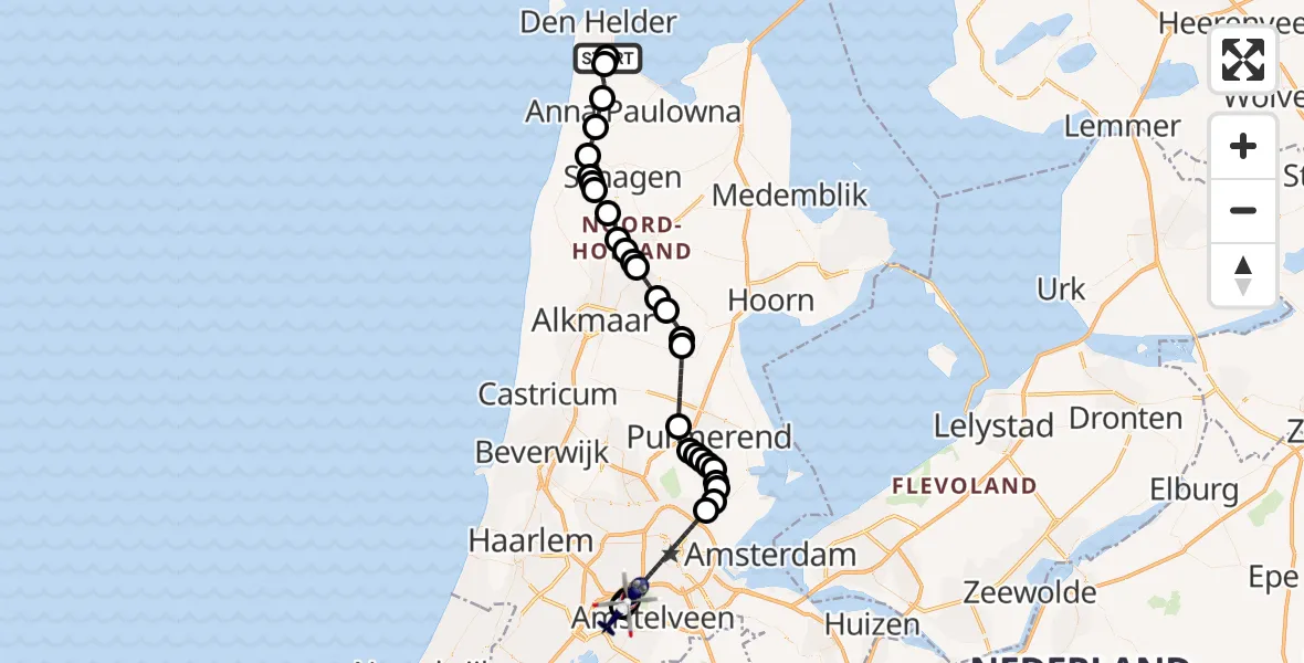 Vluchtroute Politiehelikopter Militair vliegveld De Kooy / Den Helder Airport - Amsterdam Vliegveld Schiphol, 01 oktober 2026, 15:38