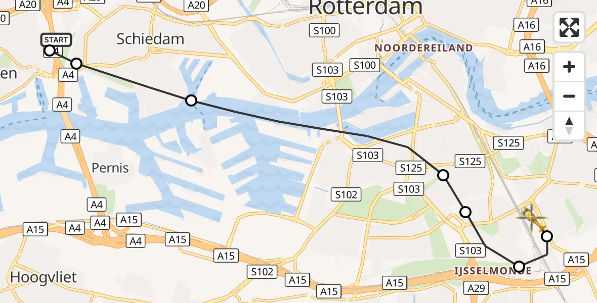 Vluchtroute Traumahelikopter Schiedam - Rotterdam, 01 oktober 2026, 16:42