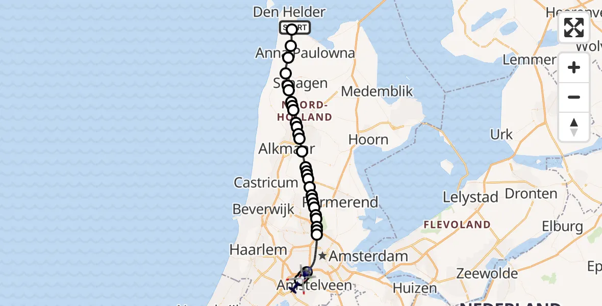 Vluchtroute Politiehelikopter Militair vliegveld De Kooy / Den Helder Airport - Amsterdam Vliegveld Schiphol, 01 oktober 2026, 17:37