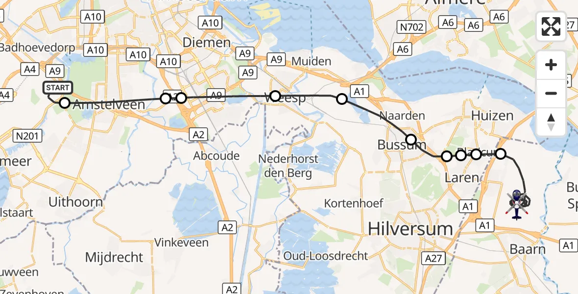 Vluchtroute Politiehelikopter Amsterdam Vliegveld Schiphol - Eemnes, 01 oktober 2026, 18:17