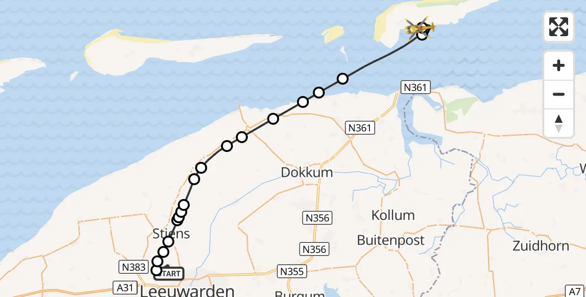 Vluchtroute Ambulancehelikopter Vliegbasis Leeuwarden - Schiermonnikoog Heliport, 01 oktober 2026, 18:22