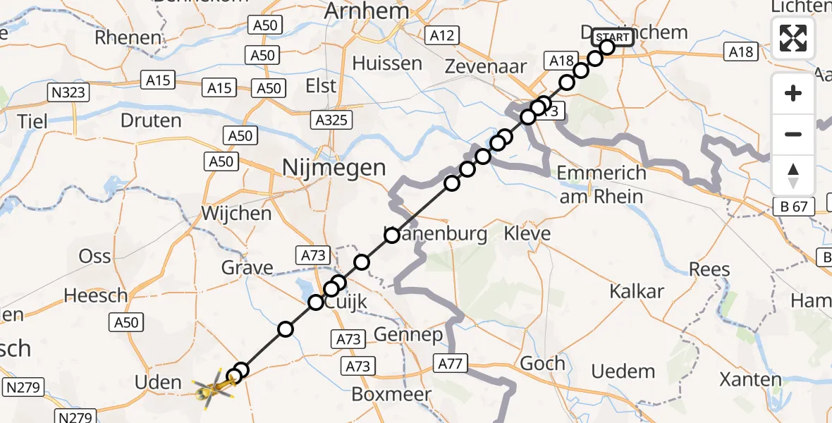 Vluchtroute Traumahelikopter Doetinchem - Vliegbasis Volkel, 02 oktober 2026, 08:34