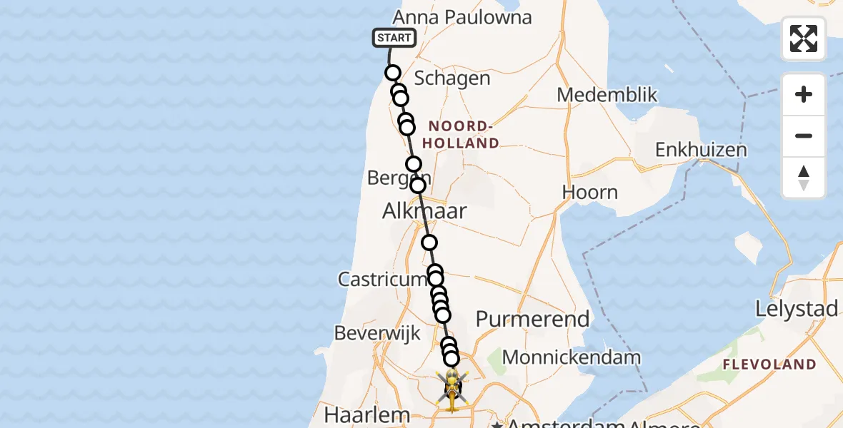 Vluchtroute Traumahelikopter Callantsoog - Amsterdam Heliport, 02 oktober 2026, 08:53