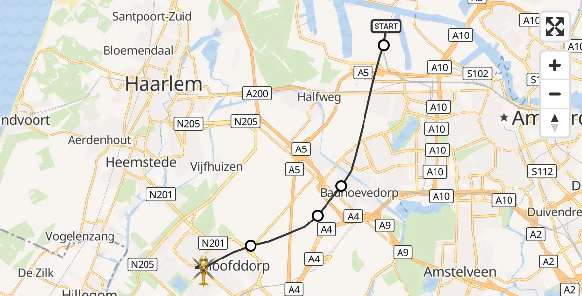 Vluchtroute Traumahelikopter Amsterdam Heliport - Hoofddorp, 02 oktober 2026, 10:42