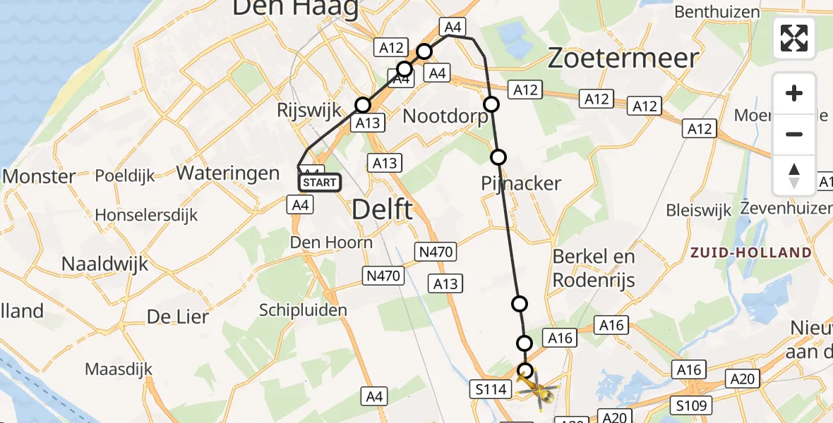Vluchtroute Traumahelikopter Rijswijk - Rotterdam The Hague Airport, 02 oktober 2026, 10:52