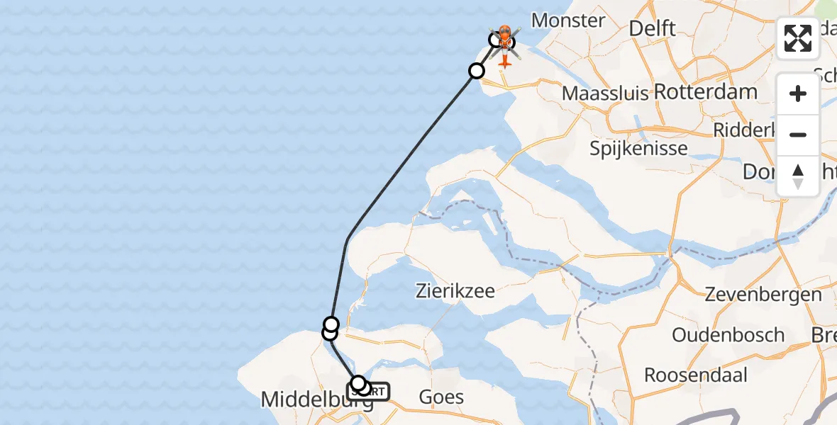 Vluchtroute Kustwachthelikopter Vliegveld Midden-Zeeland - Maasvlakte Rotterdam, 02 oktober 2026, 11:06