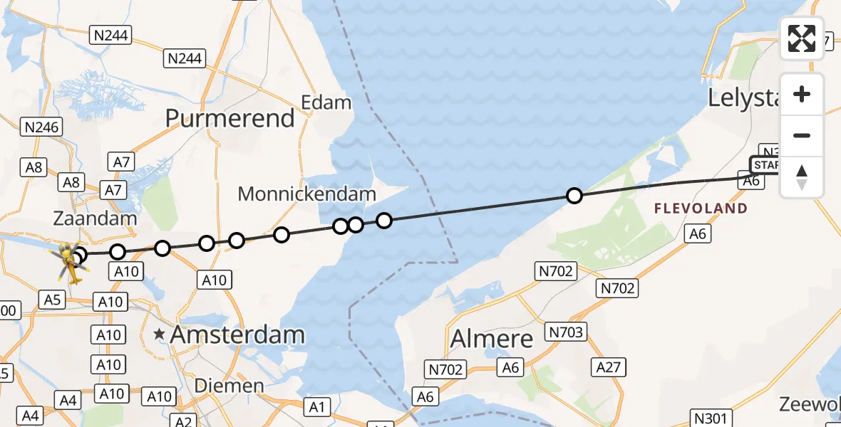 Vluchtroute Traumahelikopter Lelystad - Amsterdam Heliport, 02 oktober 2026, 11:35